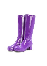 REAVE CAT Autumn Sweet Knee-Length Boots Round Heel Square Toe Zipper Plus Size 33-46 Yellow Green Purple Orange