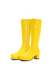 REAVE CAT Autumn Sweet Knee-Length Boots Round Heel Square Toe Zipper Plus Size 33-46 Yellow Green Purple Orange