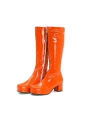 REAVE CAT Autumn Sweet Knee-Length Boots Round Heel Square Toe Zipper Plus Size 33-46 Yellow Green Purple Orange