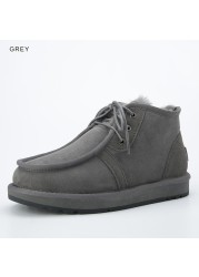 INOE Real Sheepskin Suede Men Sheep Wool Fur Lined Winter Short Ankle Snow Boots With Zipper Keep Warm Waterproof Boots