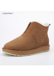 INOE Real Sheepskin Suede Men Sheep Wool Fur Lined Winter Short Ankle Snow Boots With Zipper Keep Warm Waterproof Boots