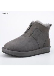 INOE Real Sheepskin Suede Men Sheep Wool Fur Lined Winter Short Ankle Snow Boots With Zipper Keep Warm Waterproof Boots