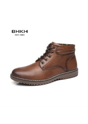 BHKH New Autumn Winter Men Boots Fashion Lace Up Winter Shoes Lightweight Smart Casual Shoes Comfortable Ankle Boots Office Work Casua