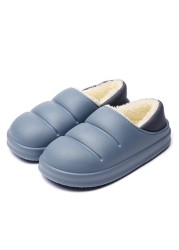 ASILETO Lovers Cotton Slippers Female Bag With Warm Shoes Indoor Home Household Thick-soled Waterproof Cotton Shoes Men Winter