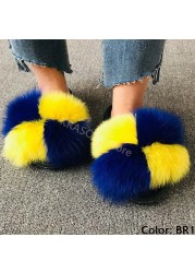 fluffy slippers women luxury real fox fur slippers women home fur slides ladies summer flip flops wholesale flat shoes slippers