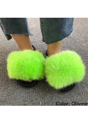 fluffy slippers women luxury real fox fur slippers women home fur slides ladies summer flip flops wholesale flat shoes slippers