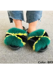 fluffy slippers women luxury real fox fur slippers women home fur slides ladies summer flip flops wholesale flat shoes slippers