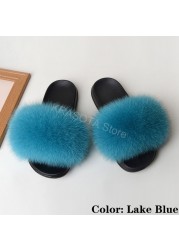 fluffy slippers women luxury real fox fur slippers women home fur slides ladies summer flip flops wholesale flat shoes slippers