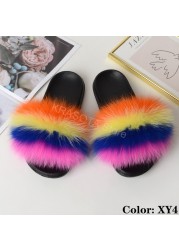 fluffy slippers women luxury real fox fur slippers women home fur slides ladies summer flip flops wholesale flat shoes slippers