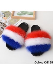 fluffy slippers women luxury real fox fur slippers women home fur slides ladies summer flip flops wholesale flat shoes slippers