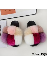 fluffy slippers women luxury real fox fur slippers women home fur slides ladies summer flip flops wholesale flat shoes slippers