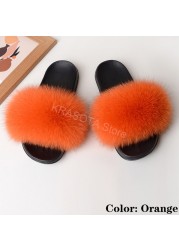 fluffy slippers women luxury real fox fur slippers women home fur slides ladies summer flip flops wholesale flat shoes slippers