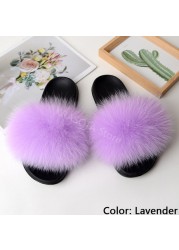 fluffy slippers women luxury real fox fur slippers women home fur slides ladies summer flip flops wholesale flat shoes slippers