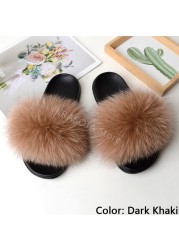 fluffy slippers women luxury real fox fur slippers women home fur slides ladies summer flip flops wholesale flat shoes slippers