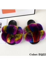 fluffy slippers women luxury real fox fur slippers women home fur slides ladies summer flip flops wholesale flat shoes slippers