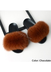 fluffy slippers women luxury real fox fur slippers women home fur slides ladies summer flip flops wholesale flat shoes slippers