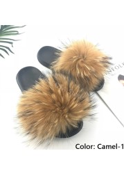 fluffy slippers women luxury real fox fur slippers women home fur slides ladies summer flip flops wholesale flat shoes slippers