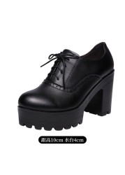 High Heel Shoes Show Women Single Shoes Thick Heel Plush Lace Up Thick Soled Leather Shoes Women's Shoes Zapatos De Mujer