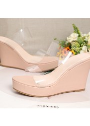 Transparent Sandals for Women Summer Footwear 2022 New Fashionable High Heel Wedges Platform Slingback Casual PVC Sexy Casual