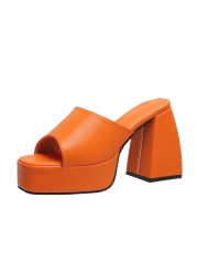 Platform Slippers Women's Sexy Square Toe High Heel Sandals Size 43 zapatos de mujer Orange Yellow Blue Black Women Shoes 20221