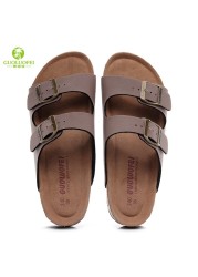 2021 New PU Leather Men's Mule Clogs Slippers High Quality Soft Cork Two Buckle Slides Shoes For Men Women Unisex 35-46