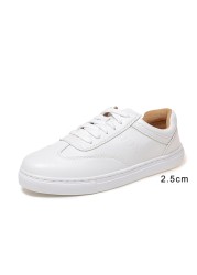 Plus Size 43 White Leather Shoes Chunky Platform Sneakers Women College Girls Casual Flat Shoes Zapatillas Deportivas Mujer LN84