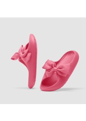 Women Summer Home Slippers Couples New Fashion Knitting Bow Tie Soft Sole Platform Indoor Bathroom Non-slip Flip Flops Chaussure Femme