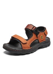 genuine leather men sandals summer men beach sandalias man fashion slippers outdoor casual handmade sandals male plus size 38-48