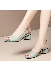 New Summer Women's Sandals Open Toe Pumps Back Strap Med Heels Shoes Peep Toe Ladies Shoes Classic Dress Sandalias Mujer Pumps