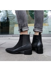 Women Ankle Boots Genuine Leather 22-26.5cm Feet Length Leather Pointed Toe Chelsea Boots Spring and Autumn Wild Woman Shoe