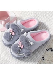 Winter Warm Slippers Polyester Cotton Women Home Shoes Lovely Non-slip Indoor Slides Corduroy Couple Slippers Women's Shoes