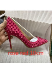 Yellow Color Rivets Women Pointed Toe Stiletto High Heels Size 33-45 Punk Rivets Slip On Sex Pumps