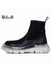 Black and street new thick sole cowhide handmade slip winter add fur inner transparent warm shoes