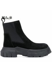 Black and street new thick sole cowhide handmade slip winter add fur inner transparent warm shoes