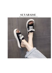 2021 summer canvas slippers, korean style slippers, round head slippers, flat women sandals with home sandal