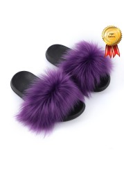 2022 New Summer Slippers Women Fuzzy Slides Fluffy Faux Fur Slippers Flat Furry Sandal Fashion Fur Flip Flop Amazing Woman Shoes