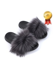 2022 New Summer Slippers Women Fuzzy Slides Fluffy Faux Fur Slippers Flat Furry Sandal Fashion Fur Flip Flop Amazing Woman Shoes