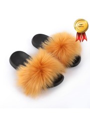 2022 New Summer Slippers Women Fuzzy Slides Fluffy Faux Fur Slippers Flat Furry Sandal Fashion Fur Flip Flop Amazing Woman Shoes