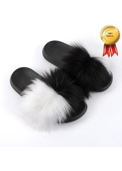 2022 New Summer Slippers Women Fuzzy Slides Fluffy Faux Fur Slippers Flat Furry Sandal Fashion Fur Flip Flop Amazing Woman Shoes