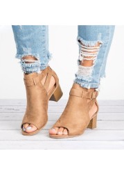 Women Chunky Heel Sandals Ladies Summer New Toe High Heels Female Buckle Fashion Casual Plus Size 34-43 Sandalias De Mujer