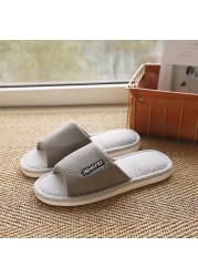 Indoor Linen Slippers Women Indoor Couples Bedroom Flat Shoes Women Summer 2022 Open Toe Non-slip