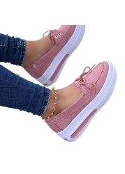 Women Sneakers Thick Bottom Female Vulcanized Sneakers Solid Color Flat Casual Walking Lace Up Casual Women Shoes