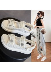 Women's Faux Leather Skirt Female Sandals 2020 Summer Fashion Sports Joker Flats For Women Ins Rome Platform Sandals Women