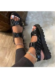 Women's Faux Leather Skirt Female Sandals 2020 Summer Fashion Sports Joker Flats For Women Ins Rome Platform Sandals Women