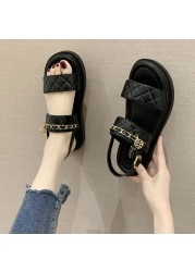 Women's Faux Leather Skirt Female Sandals 2020 Summer Fashion Sports Joker Flats For Women Ins Rome Platform Sandals Women