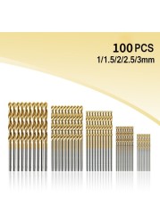 50/200/100pcs 1/1.5/2.0/2.5/3mm Titanium HSS Drill Bits Coated Stainless Steel for Woodworking HSS High Speed ​​Drill Bit Set