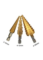 3pcs HSS Titanium Coated Step Drill Bit 4-12 4-20 4-32 Drill Power Tools Metal High Speed ​​Steel Wood Hole Cutter Cone Drill