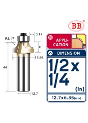 BB Corner Rounding Router Bit Concave Milling Cutter with Parallel Shank 1/2 1/4 Inch Woodworking Tool Round Edge Trimmer