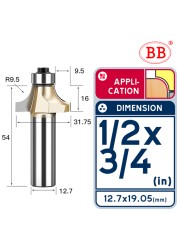 BB Corner Rounding Router Bit Concave Milling Cutter with Parallel Shank 1/2 1/4 Inch Woodworking Tool Round Edge Trimmer