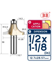 BB Corner Rounding Router Bit Concave Milling Cutter with Parallel Shank 1/2 1/4 Inch Woodworking Tool Round Edge Trimmer